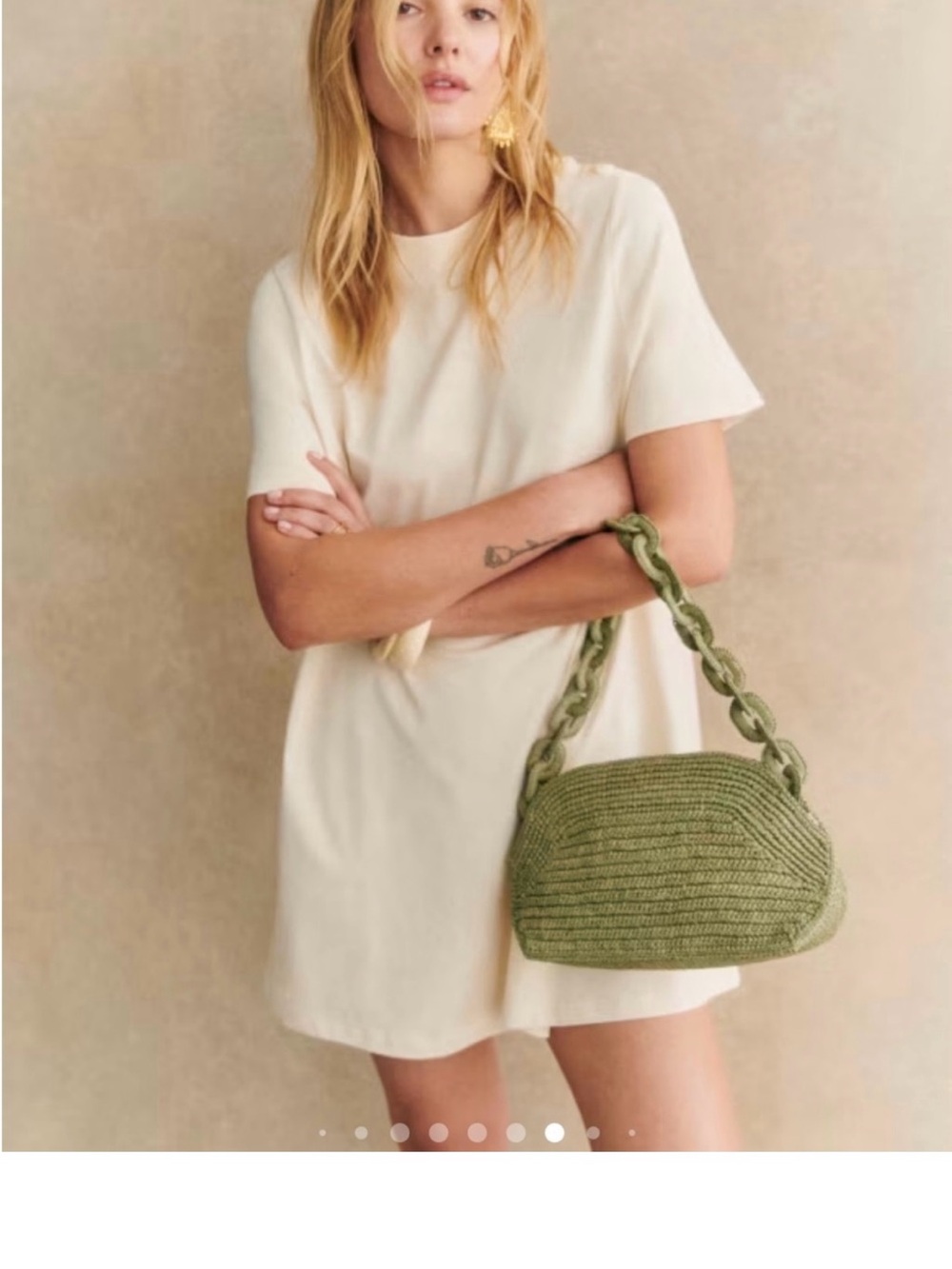 Sezane Women's Short Sleeve Crew Neck Robe Emy Creme Dress Size